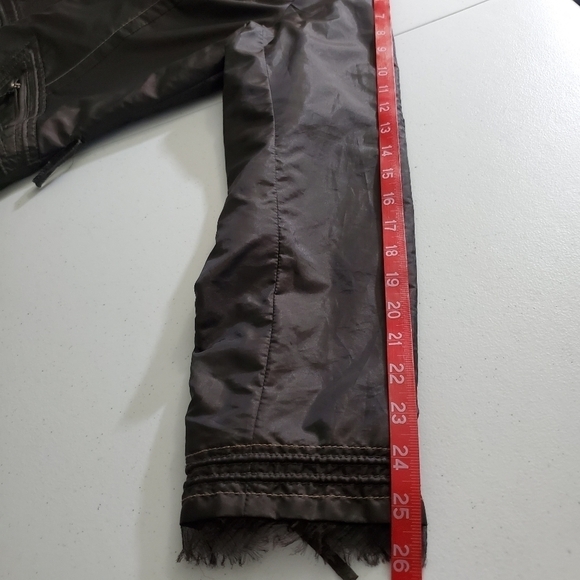Brown Tulle Trim Moto Jacket Size XL Raw Edge Lined Retro Zipper Pockets Biker - Picture 11 of 15